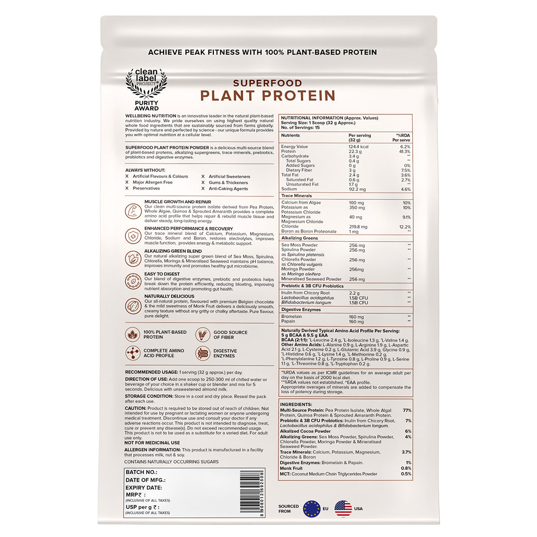 Vegan protein belgian dark chocolate 500g back